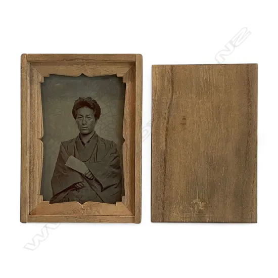 Wood frame and case with sliding cover ambrotype - Japanese man in kimono,